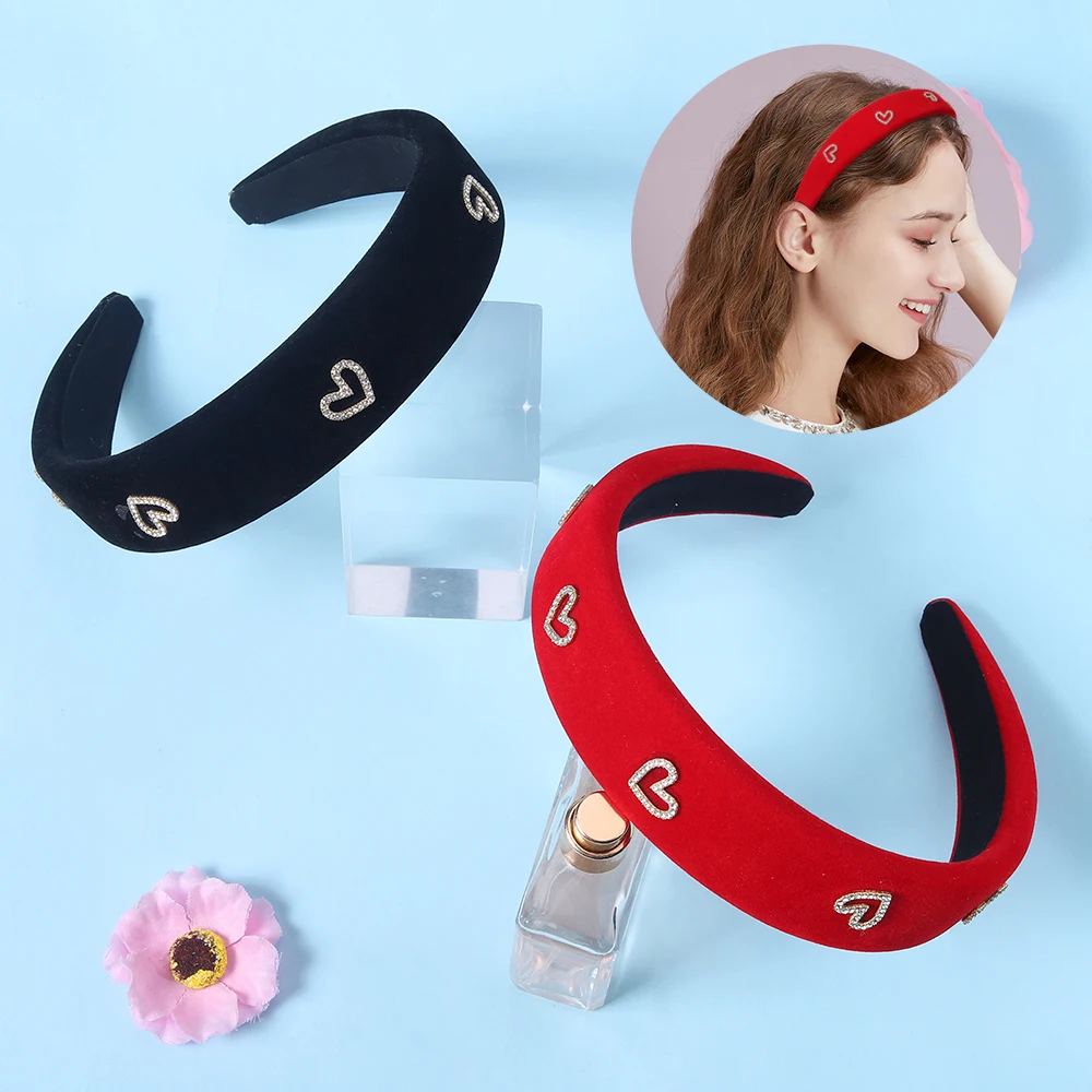 2023New Retro Velvet Rhinestone Love Heart Headband for Women's Temperament Elegant Hair band Wide Hair Hoop Hair Accessories