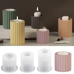 Cylindrical Stripe Candlestick Silicone Mold DIY Simplicity Canlde Holder Casting Mould Concrete Plaster Resin Molds Home Decor