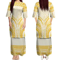 Polynesian Fashion Women'S Casual Loose Round Face Top Half Skirt Puletasi Suit Long Skirt Samoa Island Art Print Custom