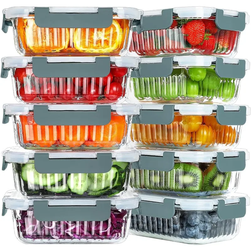 

10 Packs 22 oz Glass Meal Prep Containers, Glass Food Storage Containers with Lids, Airtight Glass Lunch Containers, BPA Free