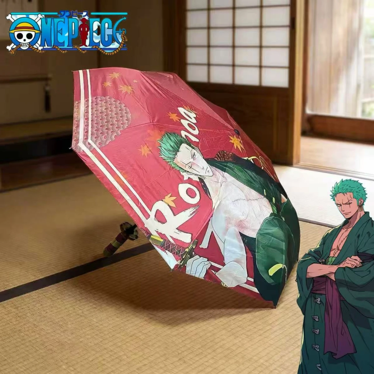 Guarda-chuva com Cabo de Katana Roronoa Zoro de One Piece, Impermeável, Bloqueador de UV, Brinquedo de Cosplay, Dobrável e Portátil, Presente de Aniversário