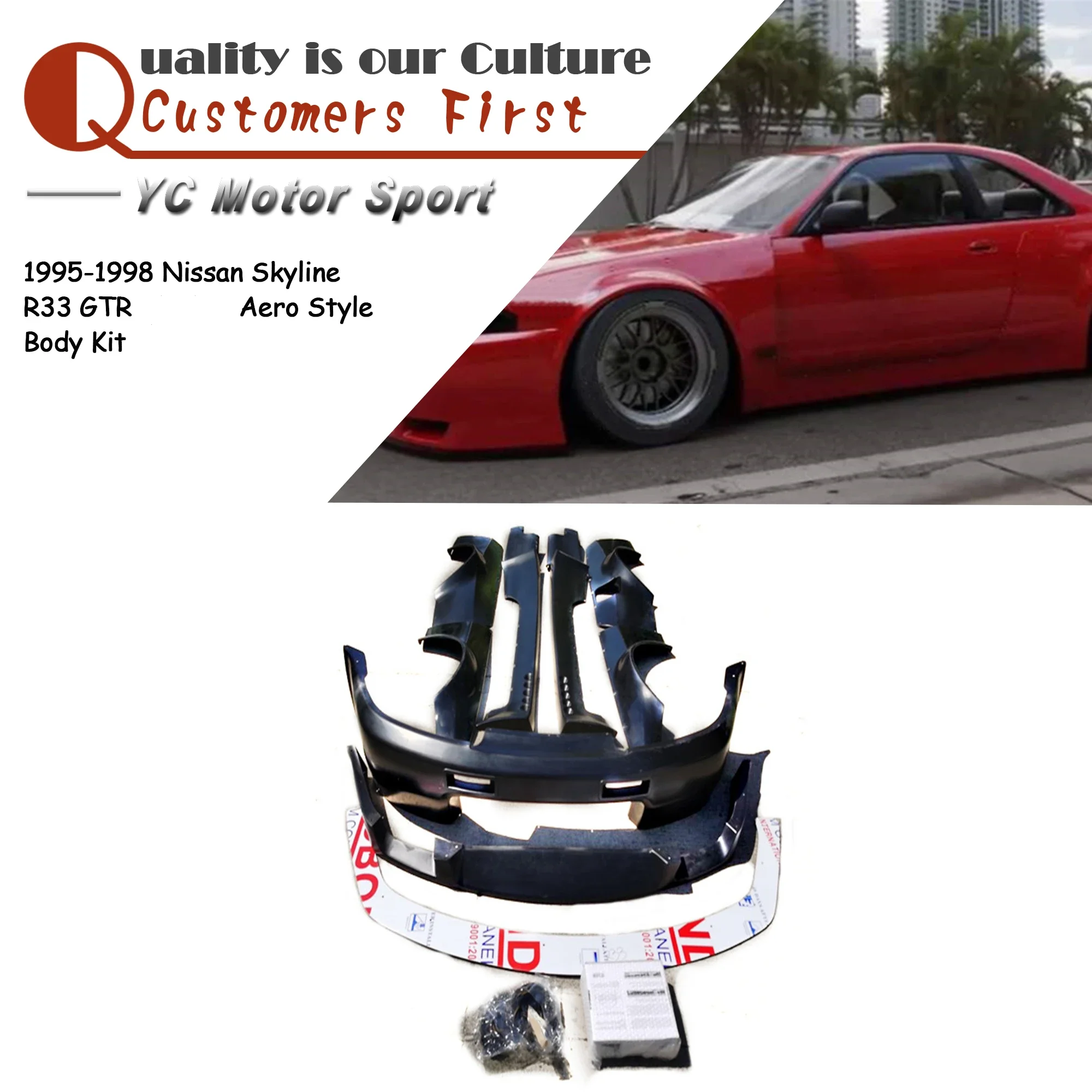 

Fiber Glass R33 Bodykit R33 GTR Front Bumper Fit For 1995-1998 R33 Skyline GTR Aero RB PD Style Body Kit Lip Fender Skirts