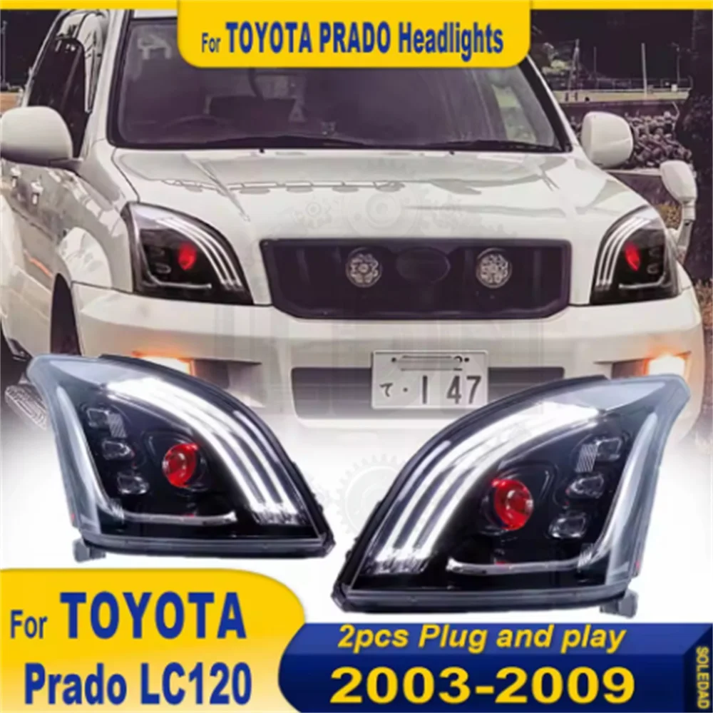 

Pair Headlight Assemblies For 2003-2009 Toyota Land Cruiser Prado 2700 LED Modified Cars Headlights With Sequential Turn Signal