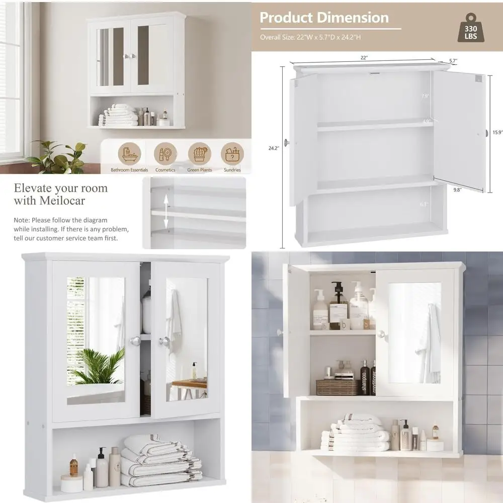 

Белый настенный шкаф для ванной комнаты с зеркалом и регулируемыми полками