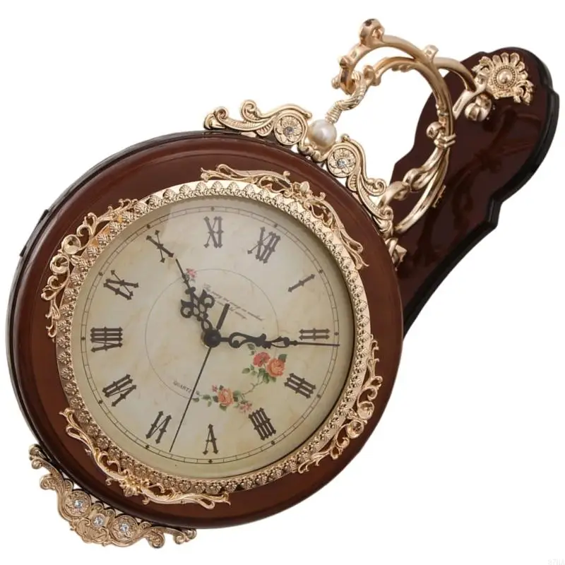 European Quiet Wall Clock With Two Facing Displays Arabic and Roman Numerals Battery Operated For Family Cafes Decors 87HA