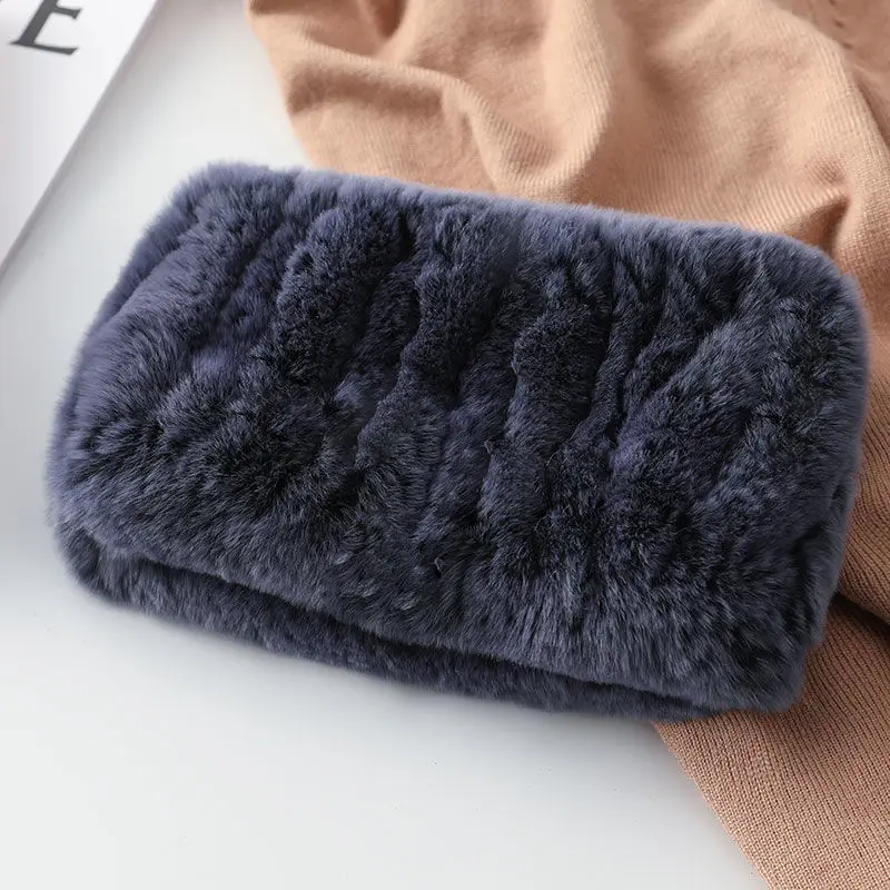 2024 Women Real Fur Handmade Stretch Fur Scarf Knit Genuine Rex Rabbit Fur Headbands Girls Natural Fur Ring Scarves Winter Scarf