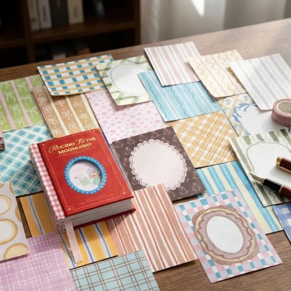 100 Sheets Grid Pattern Book Memo Pads Flower Stripe Note Pads Aesthetic Multi-color Collage Journal Material