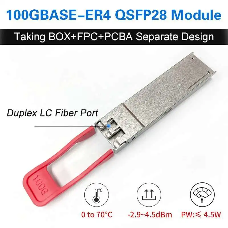 100Gb ER4 40Km QSFP28 Transceiver 1310Nm Dual LC Single Mode 100GBASE-ER4 QSFP Optical Module For Huawei,Juniper,Mellanox.Switch