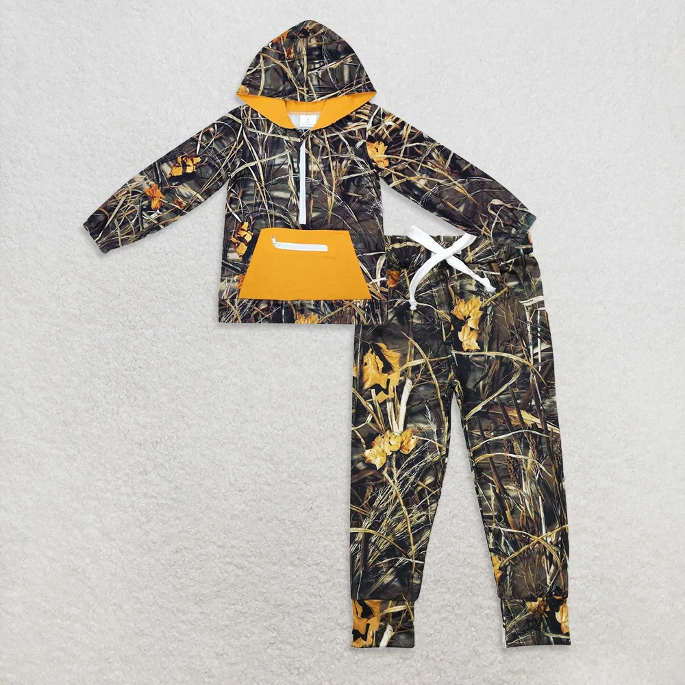 

9.27 Kids Winter Clothes For Boys Baby Boys Leaves Camo Pockets Zipper Hoodies Jogger Pants Western Clothes Sets