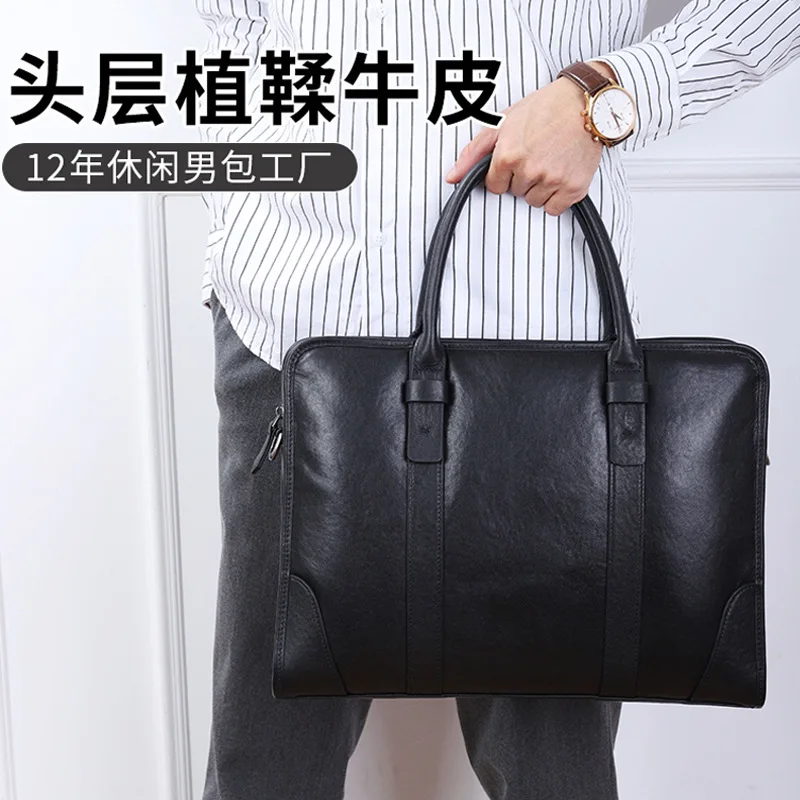 

New Men's Handbag Commuting Meeting Document Computer Bag Business Large Capacity Top Layer Cowhide Briefcase For Messenger Bag
