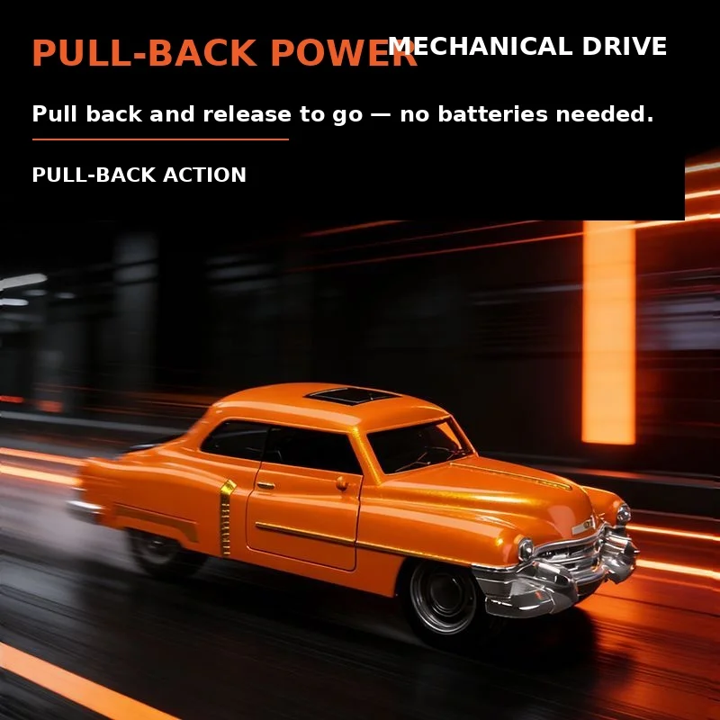 MQUDUO Orange Die Cast Alloy Classic Car Model, Pull Back Vehicle with Opening Hood and Doors, Holiday Display Collection Gift