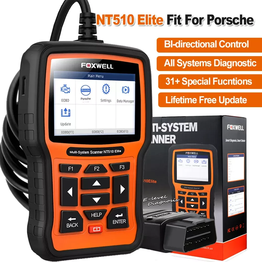 

FOXWELL NT510 Elite for Porsche Car Diagnostic Car OBD2 Scanner All System Bi-Directional Diagnostic Tools Oil Reset EPB SAS TPS