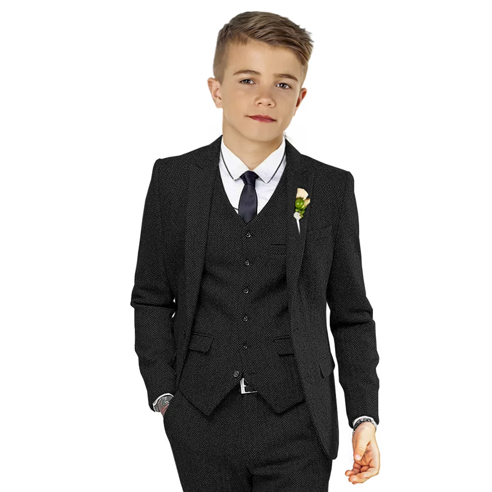 Black Wedding Outfit for Kids and Teens, Piano Ceremony Tuxedo Dress, Flower Kids Photography Blazer, Party Performance Costume