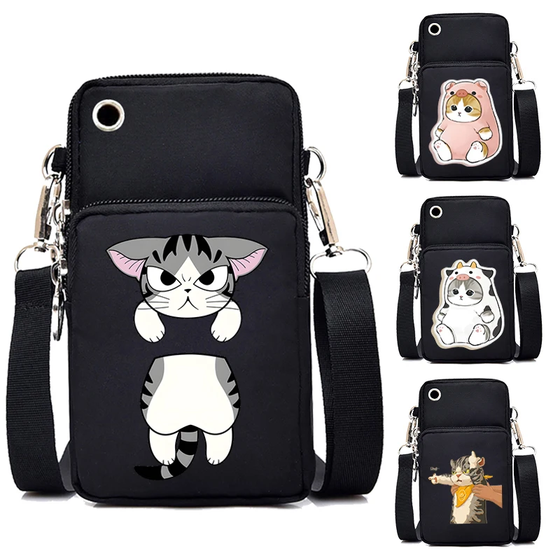 Funny Anime Cat Small Messenger Bag Hanging Neck Coin Purse Vertical Handbag Women Mobile Phone Bags Cartoon Small Crossbody Bag