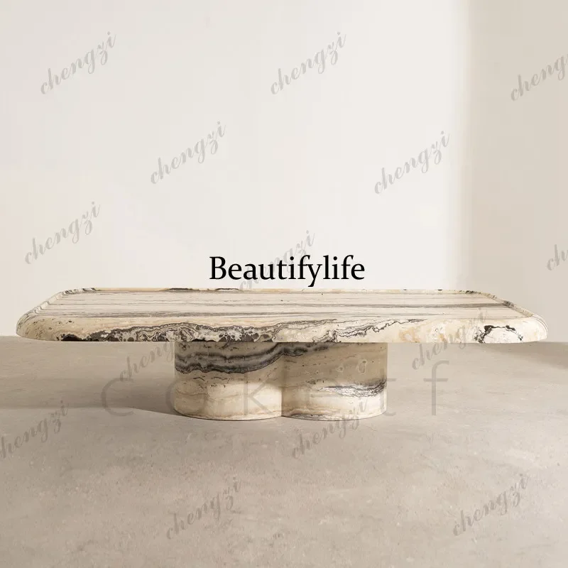 F181  French light luxury high-end natural marble rectangular coffee table, household, sofa coffee table