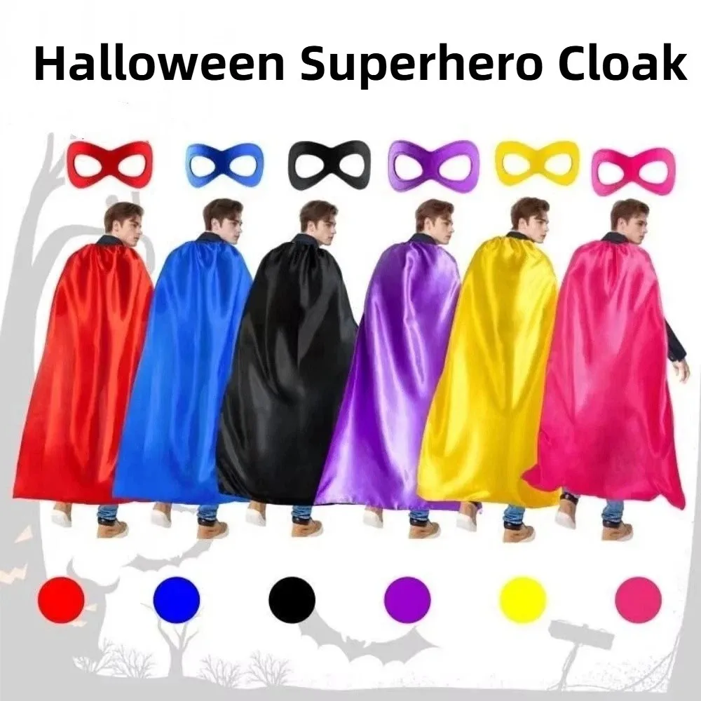 2Pcs/Set Solid Color Adult Superhero Cape with Eye Mask Long Cape Dress Up Halloween Superhero Cloak Clothing Props Reusable view 4