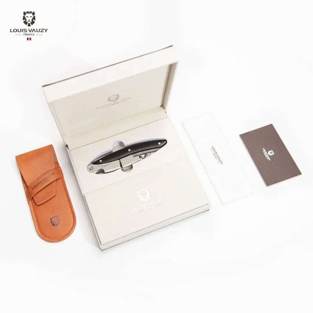 Louis Vauzy Wine Opener with High Quality Stainless Steel and Ebony Handle in Luxury Gift Box