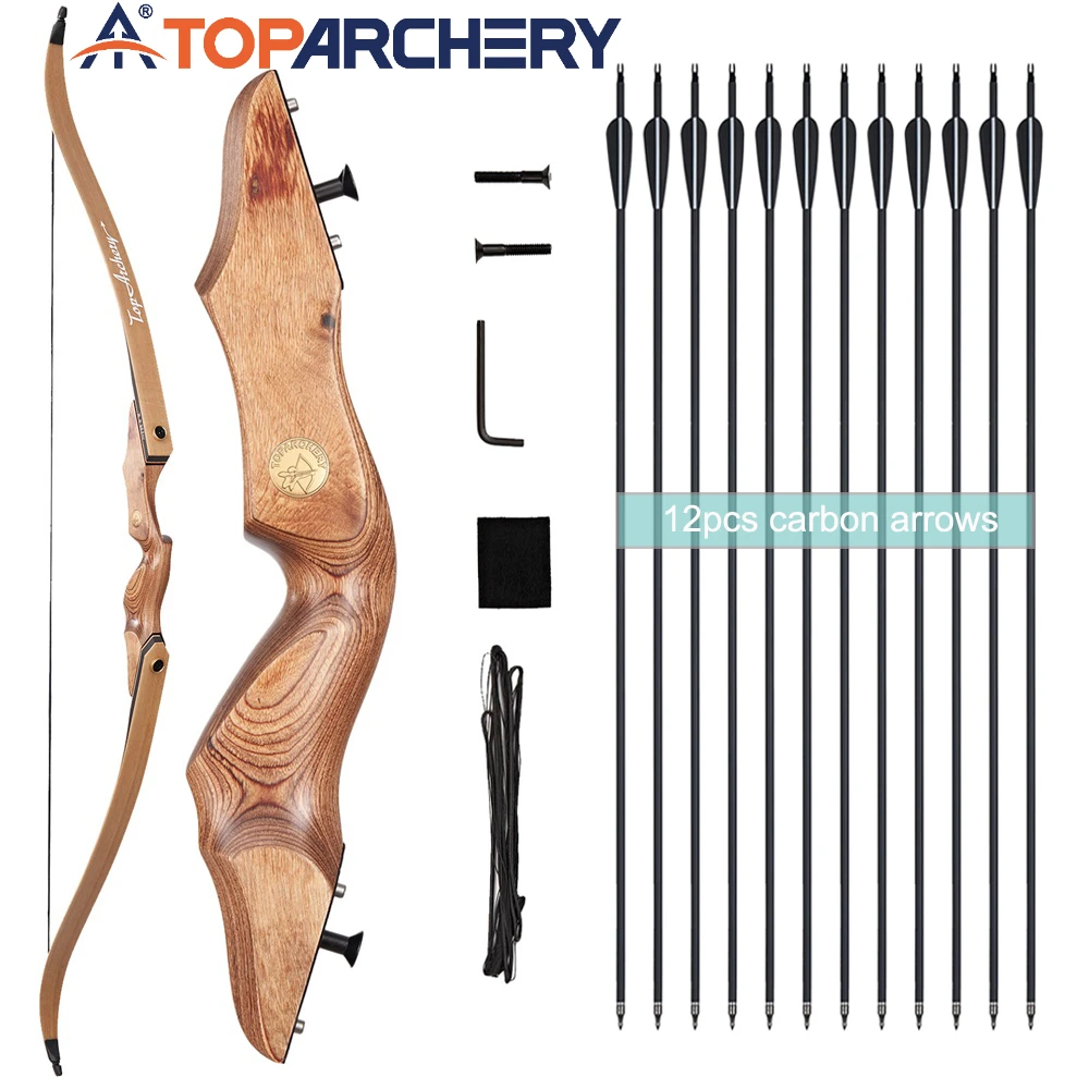 

Toparchery 60'' Archery Recurve Bow 30-50lbs Right-handed Wooden Takedown Bow for Outdoor Hunting and Shooting Sports