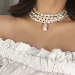 KMVEXO Gorgeous Multilayers Imitation Pearl Choker Necklaces for Women Jewelry Irregular Pearls Bead Chain Wedding Necklace