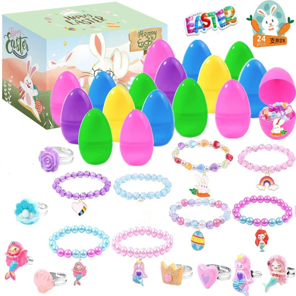 

12/13/24/48/100pcs Hunt Egg Easter Eggs Filled Gift Chain Bracelet Fillable Opening Eggshell Car Colorful Plush Animal Toy Kids