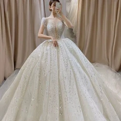 2024 New Princess Sweetheart abito da sposa per donna gonna glitterata avorio senza maniche corte treno Vintage sposa abito da ballo da sposa