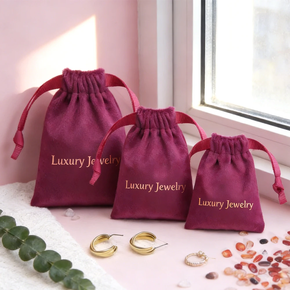 

50-100Pcs Velvet Drawstring Bag Jewelry Packaging Pouch Personalized Jewellery Earring Necklace Ring Bags Wedding Gift Storage