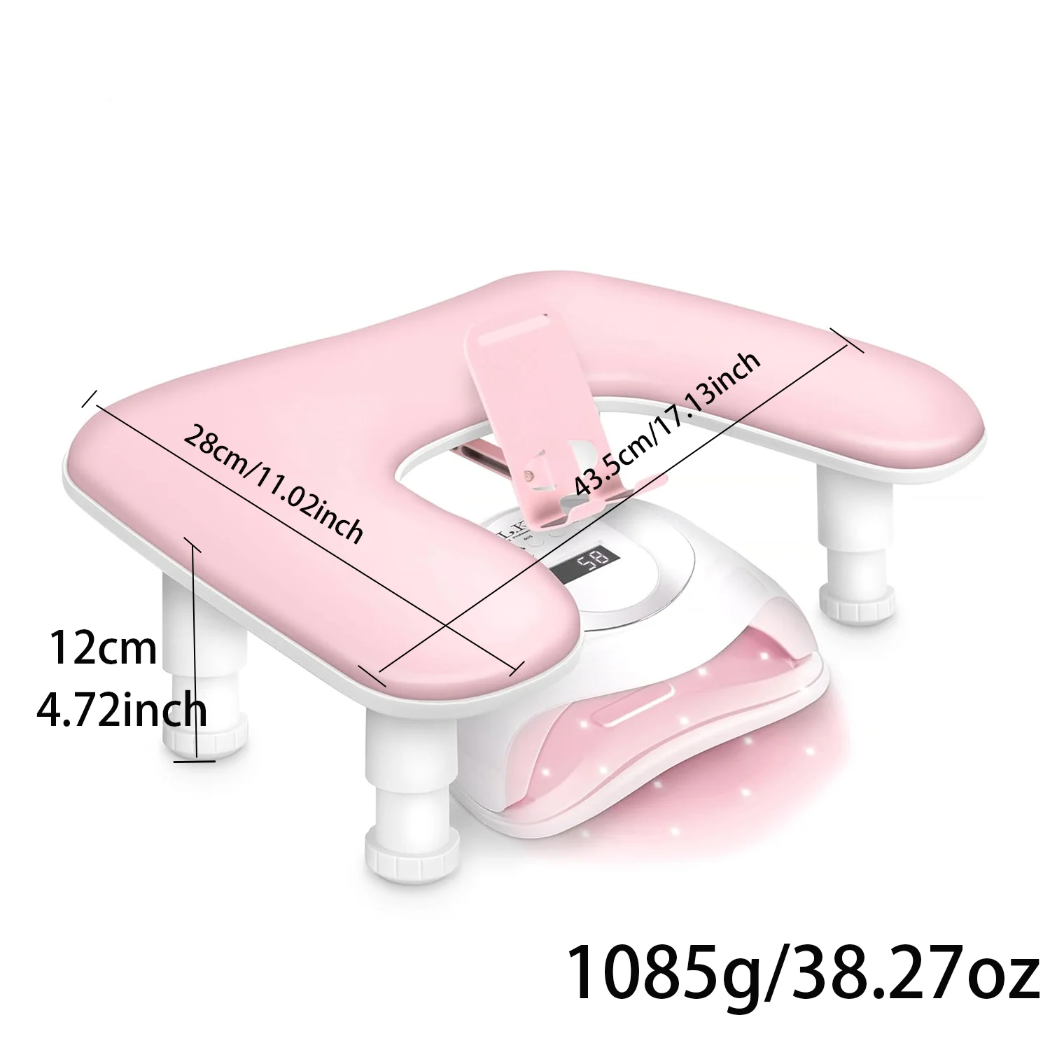 1 Stück Rosa Höhenverstellbare Nagel-Armstütze mit Drehbarem Telefonhalter, PU-Leder Nageltechniker-Armstütze, U-förmige Handauflage – Detail 10