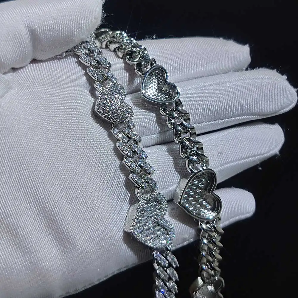 

HHIOK Hip Hop Exquisite 9MM Wide Cuban Necklace Inlaid with 5A Love Zircon Fashion Luxury Women's Exclusive Gift