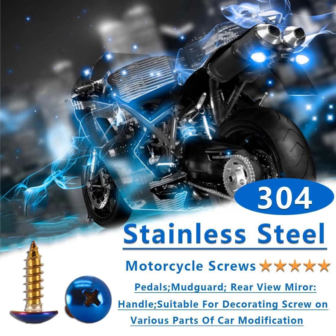 304 Stainless Steel Bolts M5x16mm Titanium Gold/Blue Large Pan Head Phillips Self Tapping Screw For Motorcycle Housing