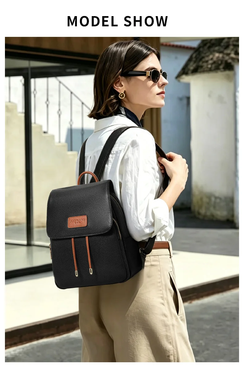 Aidanni Minimalistischer Stil Schwarzer Rucksack aus Vollnarbenleder für Damen, 2026 Neue Mode Lässige Reisetasche – Detail 1