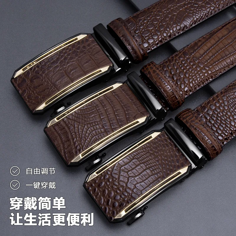 New men's crocodile patterned leather belt with automatic buckle business versatile men's pants belt