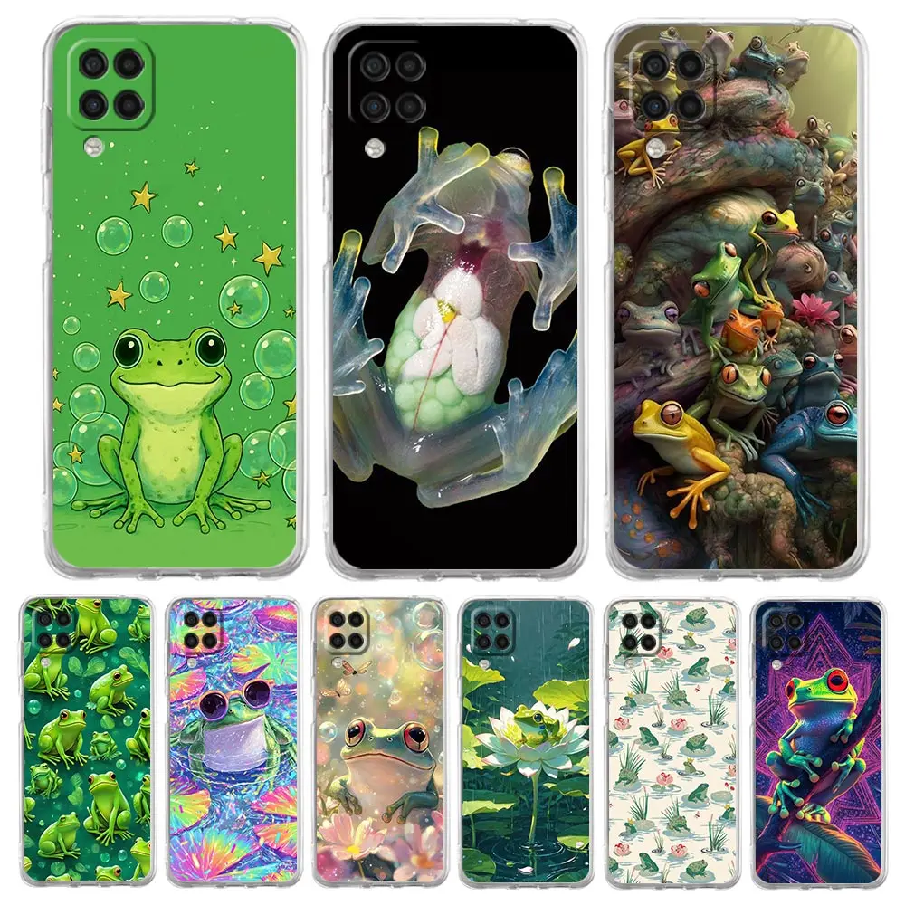 Coque souple en TPU pour Samsung Galaxy A13 A15 A17 A23 A25 A32 A33 A35 A52 A53 A55 5G, étui de téléphone transparent avec imprimé grenouille réaliste