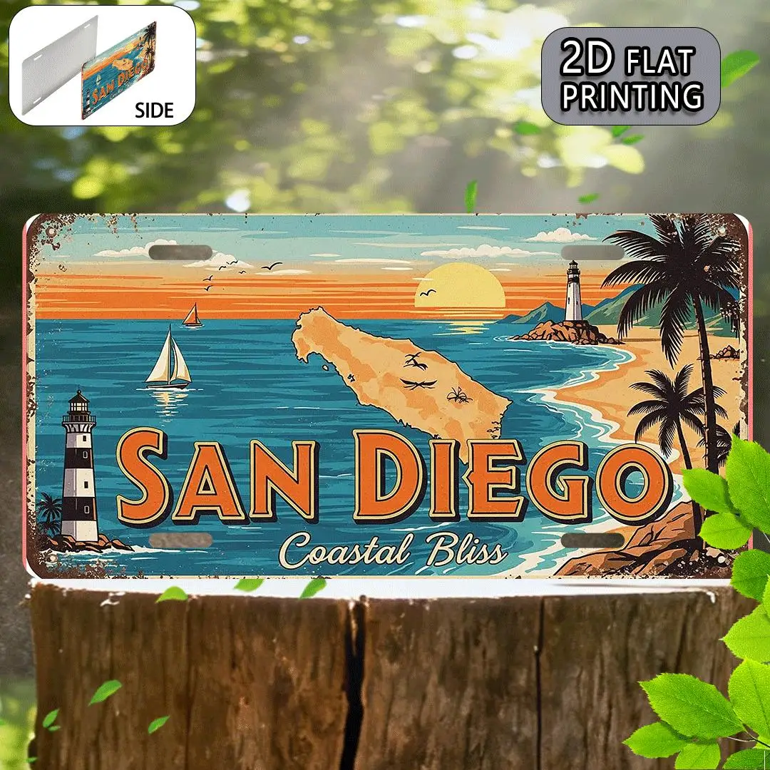 Placa Decorativa de Alumínio Vintage 2D, 1 unidade, Estilo Canal de San Diego, Decoração de Metal Vintage, Placa Decorativa, Decoração de Parede para Casa