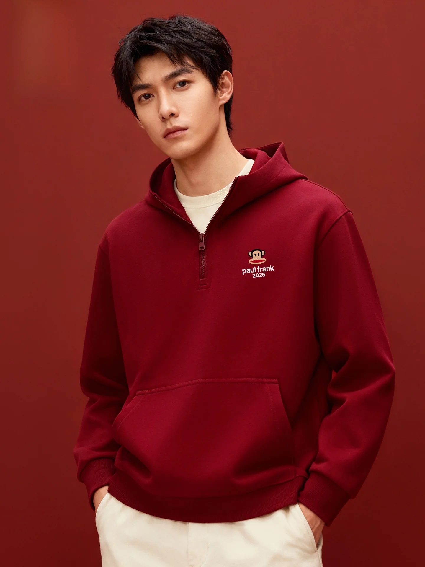 

M Hoodie Spring 2026 f Zipper Monkey Design Luy Year 2026 Casual Long Sve Cotton Polyester Blend