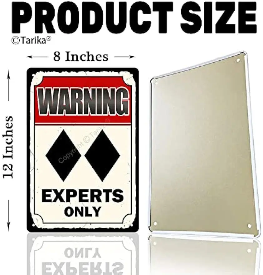Ski Warning Tin Metal Signs, Double Black Diamond Experts Only, Decor for Indoor