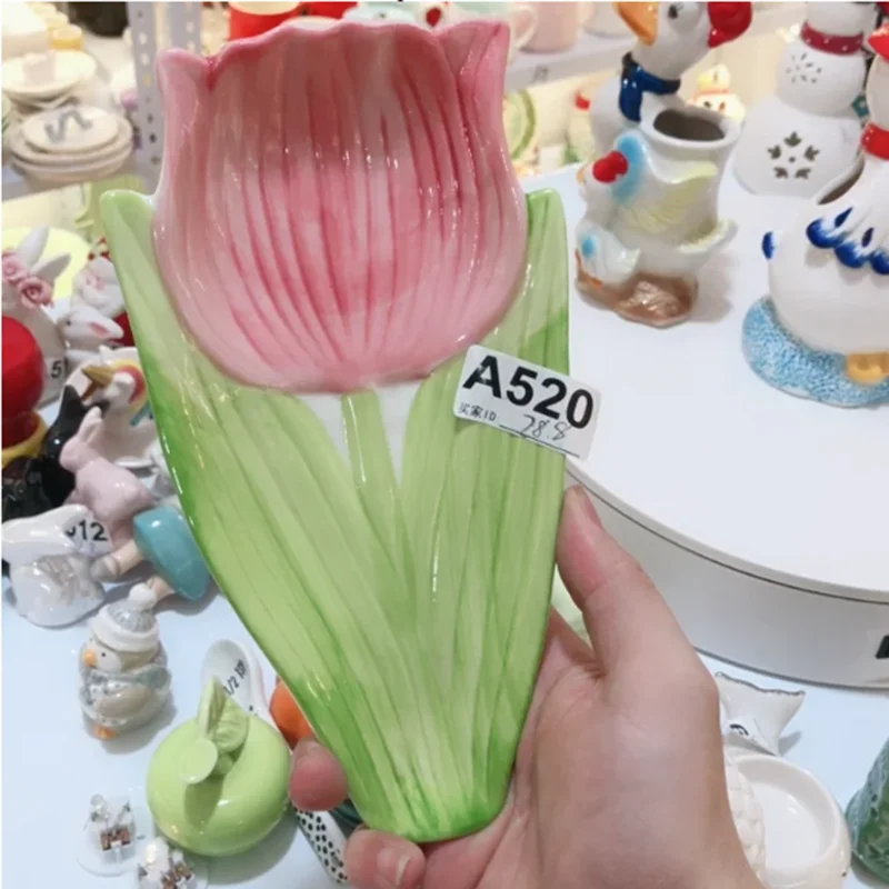 

temperature tulip dessert plate, ceramic Western food hand-painted girl heart pink jewelry plate