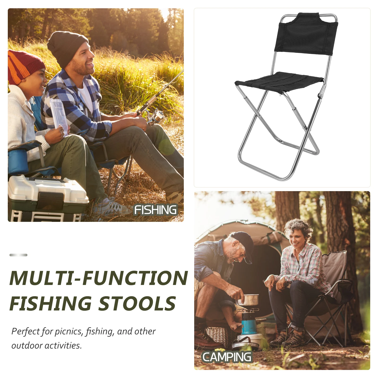 

Folding Chair Lightweight Portable Camping Stool Small Foldable Fishing Seat Black Alloy Large Bear Capacity Outdoor Activities