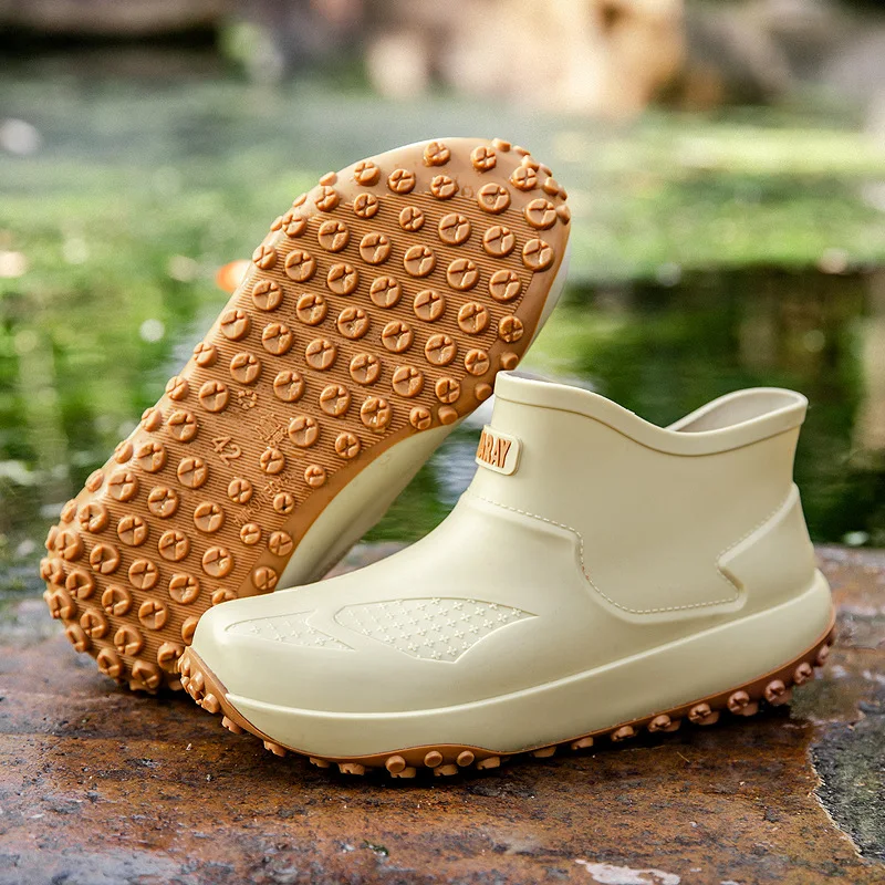 Short Ankle Rain Boots for Men Waterproof EVA Rubber Rain Shoe Non Slip Thick Sole Outdoor Garden Fishing Slip On Water Footwear