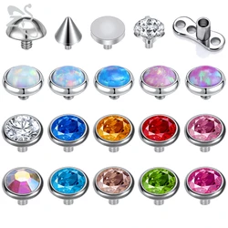 ZS 1 Piece Colorful CZ Crystal Dermal Piercing 3/4MM Opal Dermal Anchor Tops Gem Skin Diver Titanium Bases Body Pierings Jewelry