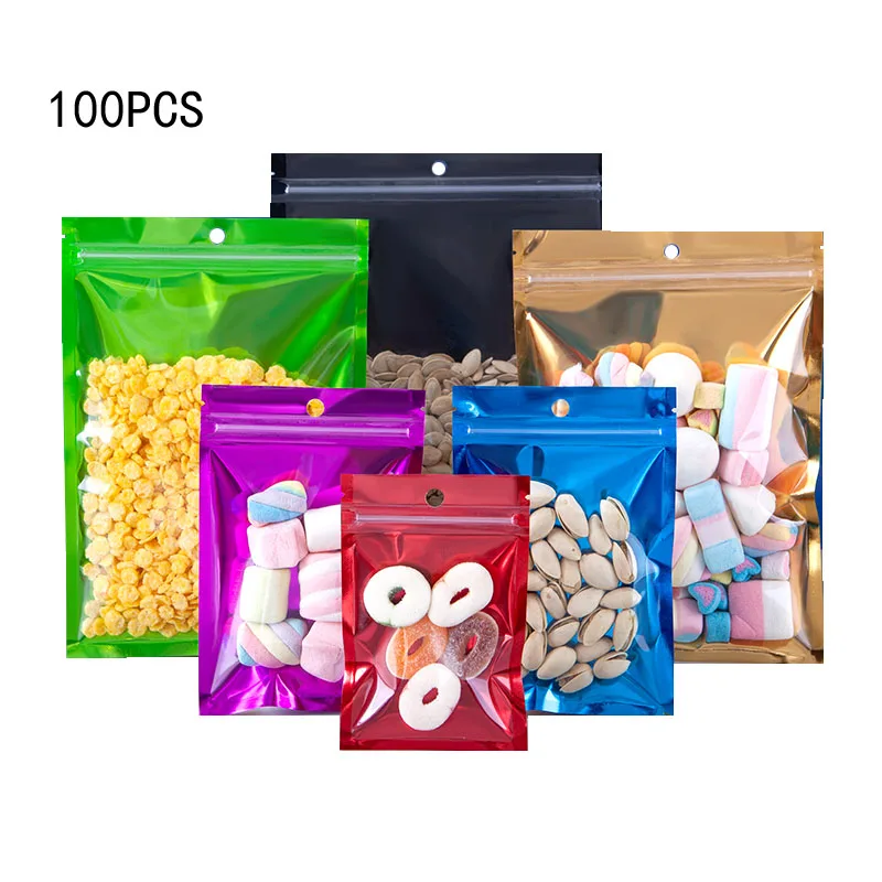 

Color aluminum foil self-sealing bag aluminum foil hanging hole sealed bag melon seeds snack sealed bag 100PCS