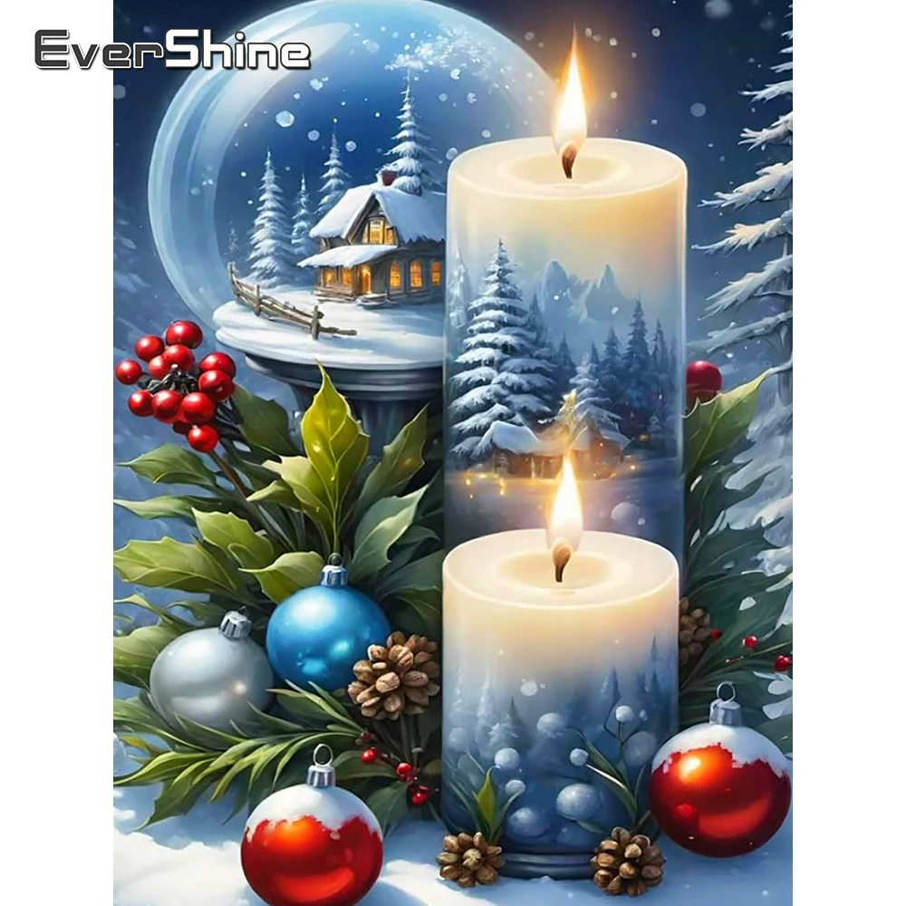Evershine Diamant-Malerei, Haus, Winter, Strass, Mosaik, Kerze, voll, quadratisch, Stickerei, Schneeszene, Wandkunst