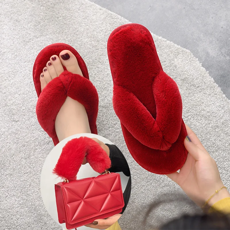 Winter New Flip Flops Fluffy Fur Slippers And Women's Messenger Bag Set Women Sandals Fur Handbag Shoulder Bag Matching Slides