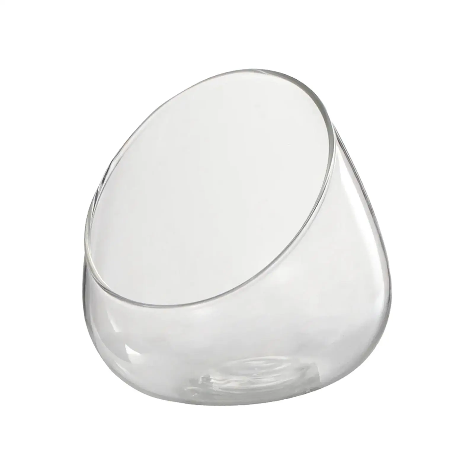 Modern Slant Cut Bowl Glass Vase Transparent Terrarium Container Small Decorative Jar for Office Organizing