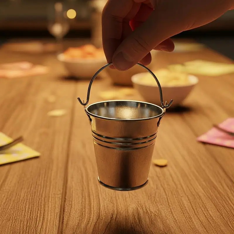 NEW Home Bar Party Beverage Drinking Gathering Handle Bucket Glass Mini Cup Reusable Portable Leak Prevention Metal Drinking Mug