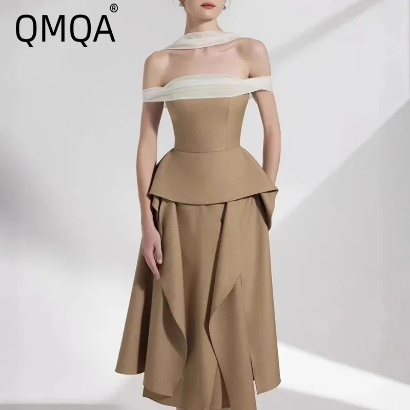 

QMQA модный женский элегантный комплект из двух предметов, цветной топ с открытыми плечами, высокая талия, нерегулярные юбки, комплекты 2021, женский новый QM717
