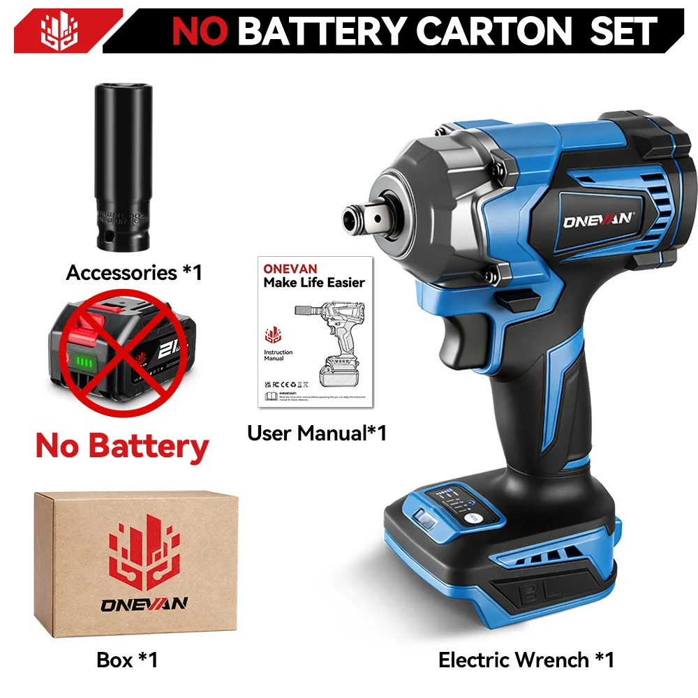 ONEVAN 1200N.M Torque Brushless Electric Impact Wrench Cordless 1/2inch Car Repair Screwdriver Drill Tool For Makita Battery Pin image 3
