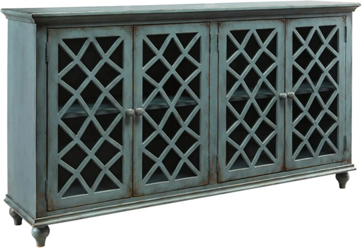 

Vintage 69" 4-Door Accent Cabinet with Mirrored Glass and 2 Adjustable Shelves, Antique Blue