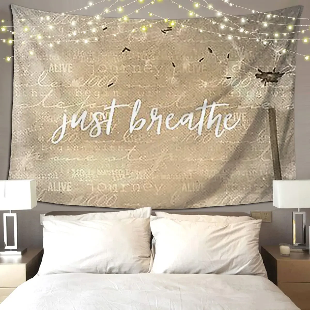 Just Breathe Quote With Dandelion Tapestry Hippie Wall Hanging Home Decoration Tapestries for Living Room Bedroom Dorm Room