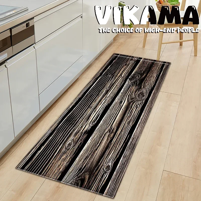 VIKAMA Kitchen Wood Grain Non-slip Floor Mats Bedroom Living Room Carpet Entrance Door Mat Corridor Balcony Absorbent Floor Mats