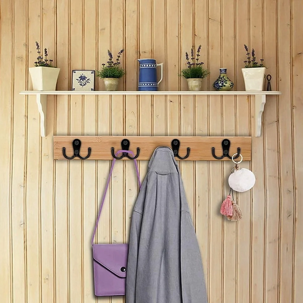 Gancho de Bata de doble punta con tornillos, ganchos de abrigo dobles montados en la pared para colgar ropa para baño, puerta de dormitorio, pared (negro)